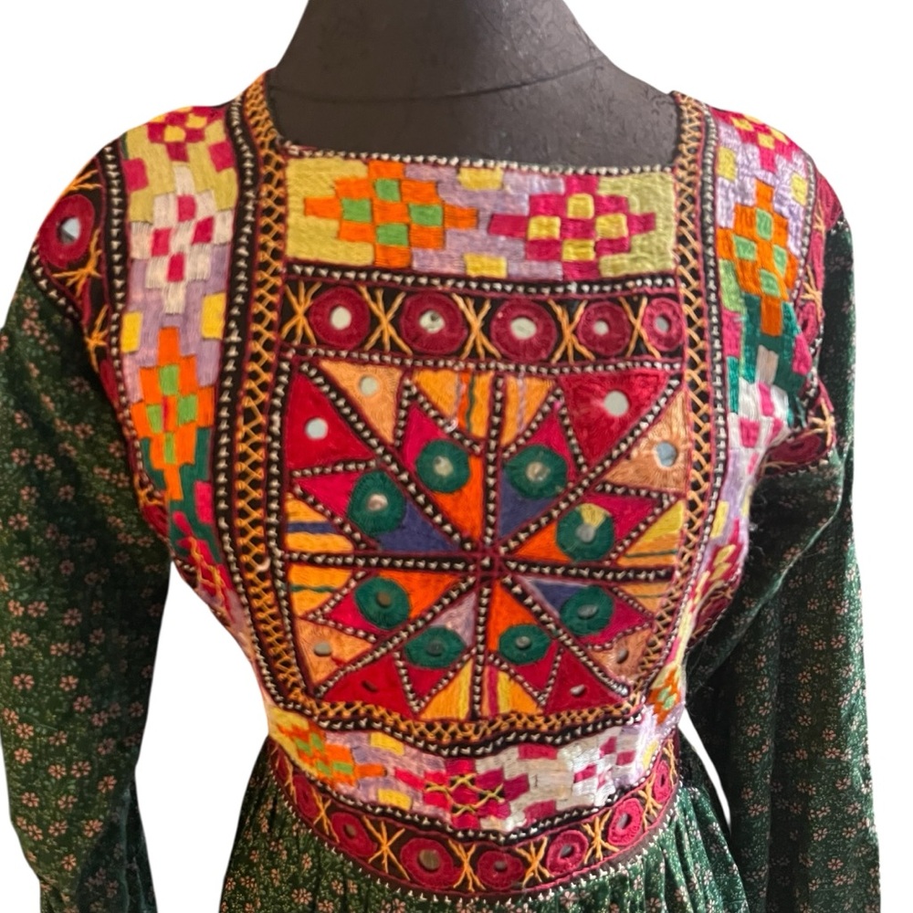 Vintage 1970s Embroidered Mirrored Kuchi Afghan Maxi Dress S/M Exquisite - Picture 2 of 9